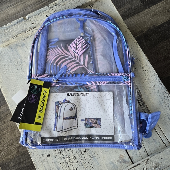 Nwt Eastsport Clear Backpack W Zipper Pencil Pouch Padded Shoulder Straps 16" - Picture 1 of 4